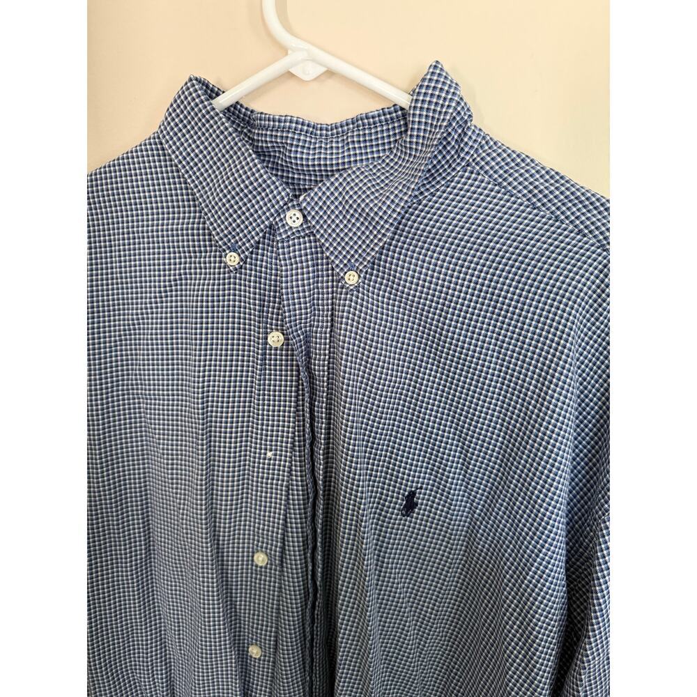 FLAWED VTG Ralph Lauren Blake Plaid Blue/White Long Sleeve Button Down- XXL - Picture 3 of 9